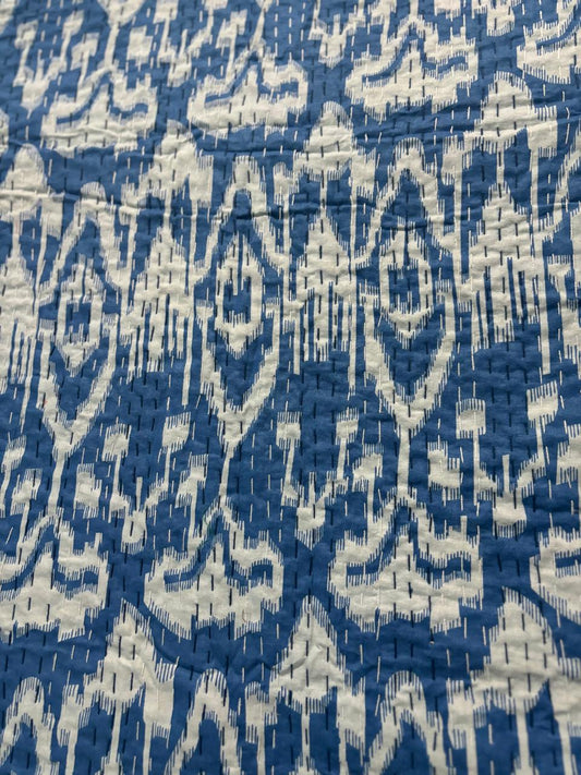 Blue Ikkat Kantha Bedcover