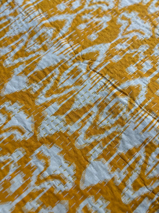 Mustard Ikkat Kantha Bedcover