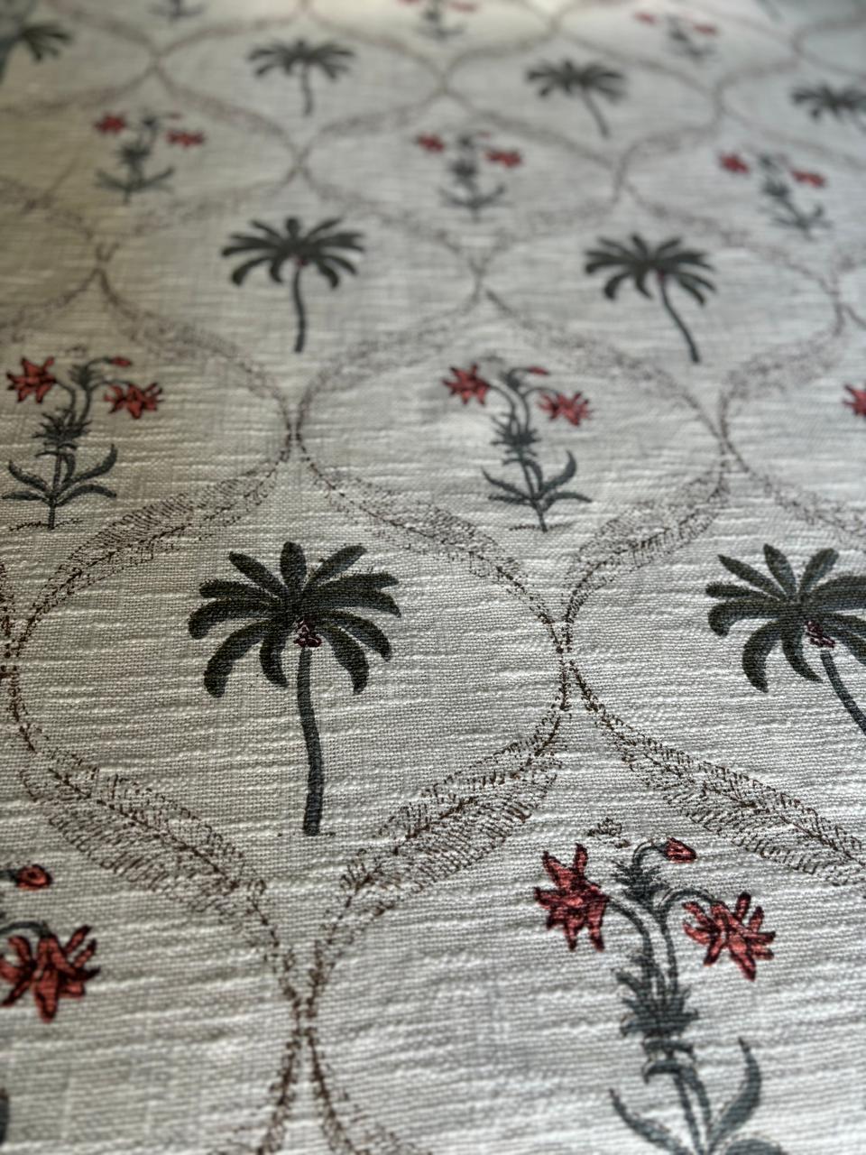 Palm & Floral Cotton Jute Bedcover