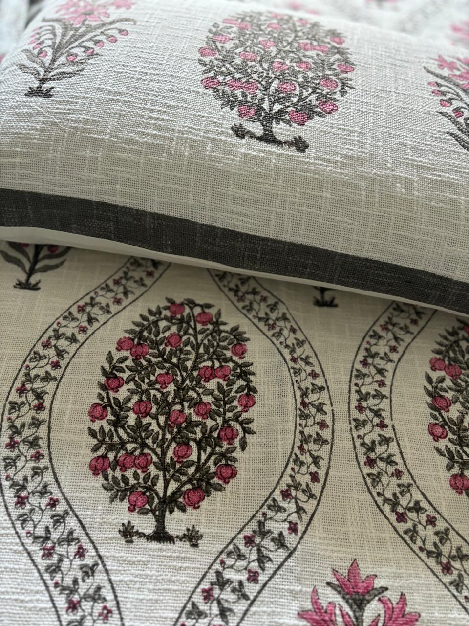 Floral & Pomegranate Cotton Jute Bedcover