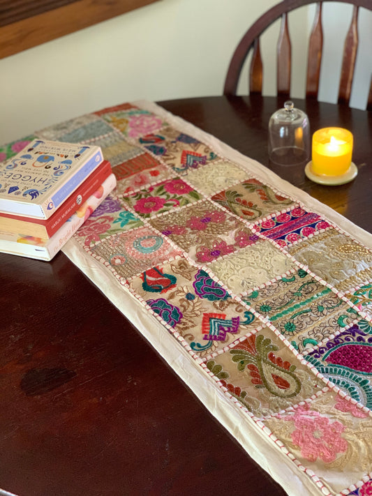 White Patchwork Table Runner