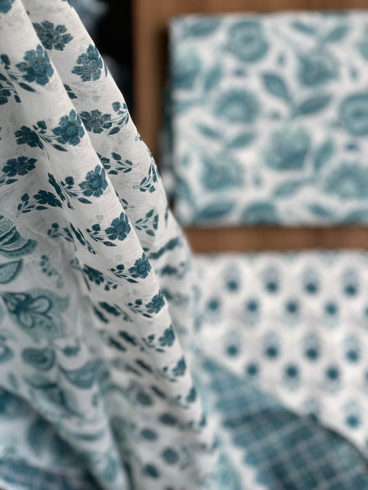 Blue Floral Suit Fabric